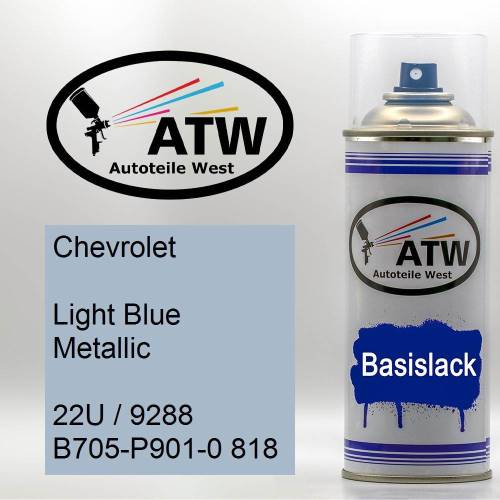 Chevrolet, Light Blue Metallic, 22U / 9288 B705-P901-0 818: 400ml Sprühdose, von ATW Autoteile West.